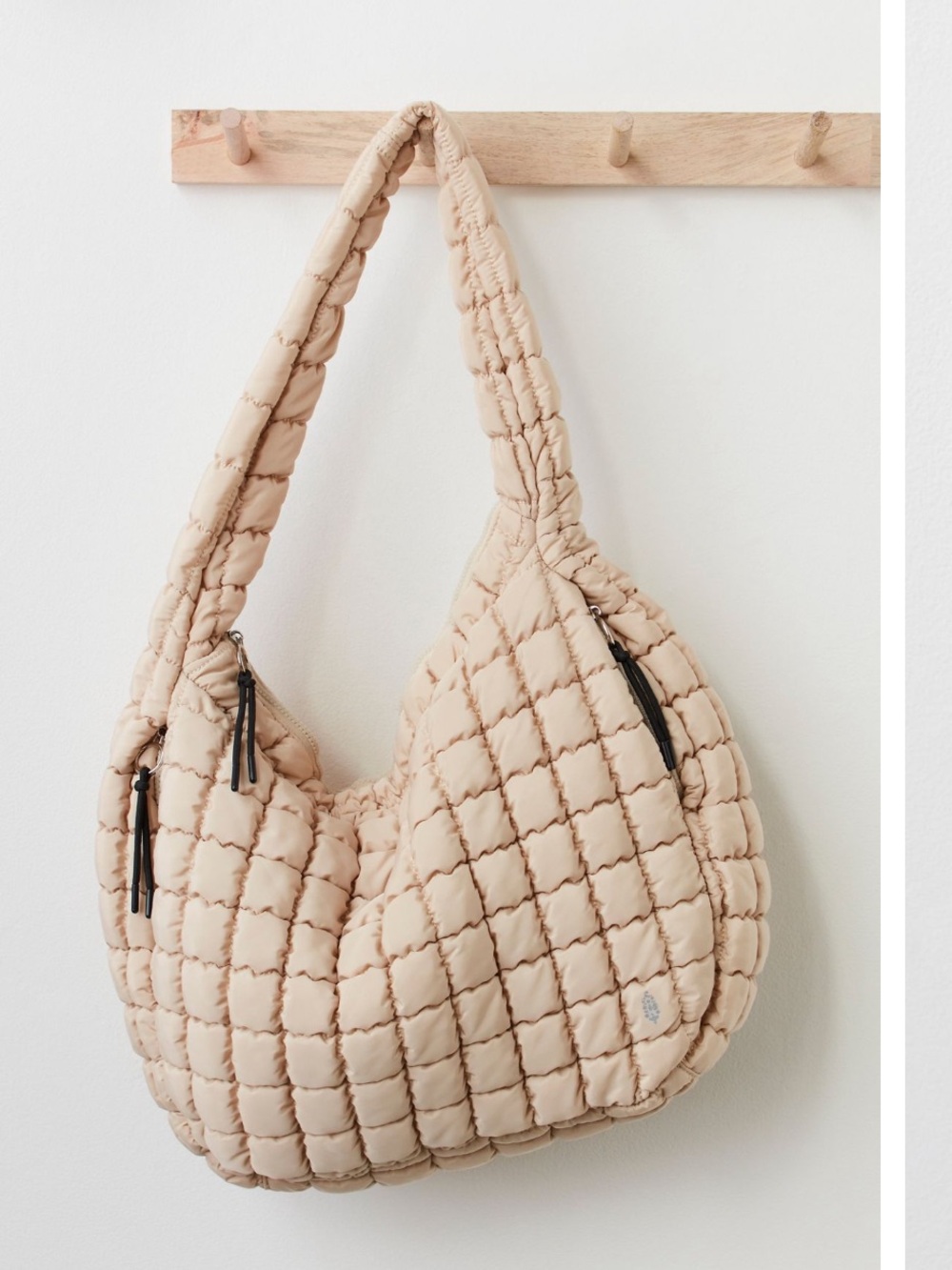 Free People Quilted Cream Hobo Shoulder Bag